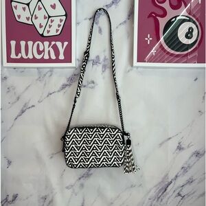 Aldo chevron print black & white crossbody bag